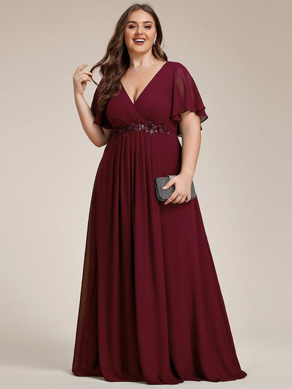 pretty IVYROSE|Plus Size Floral Applique Short Sleeve A-Line Chiffon Formal Evening Dress