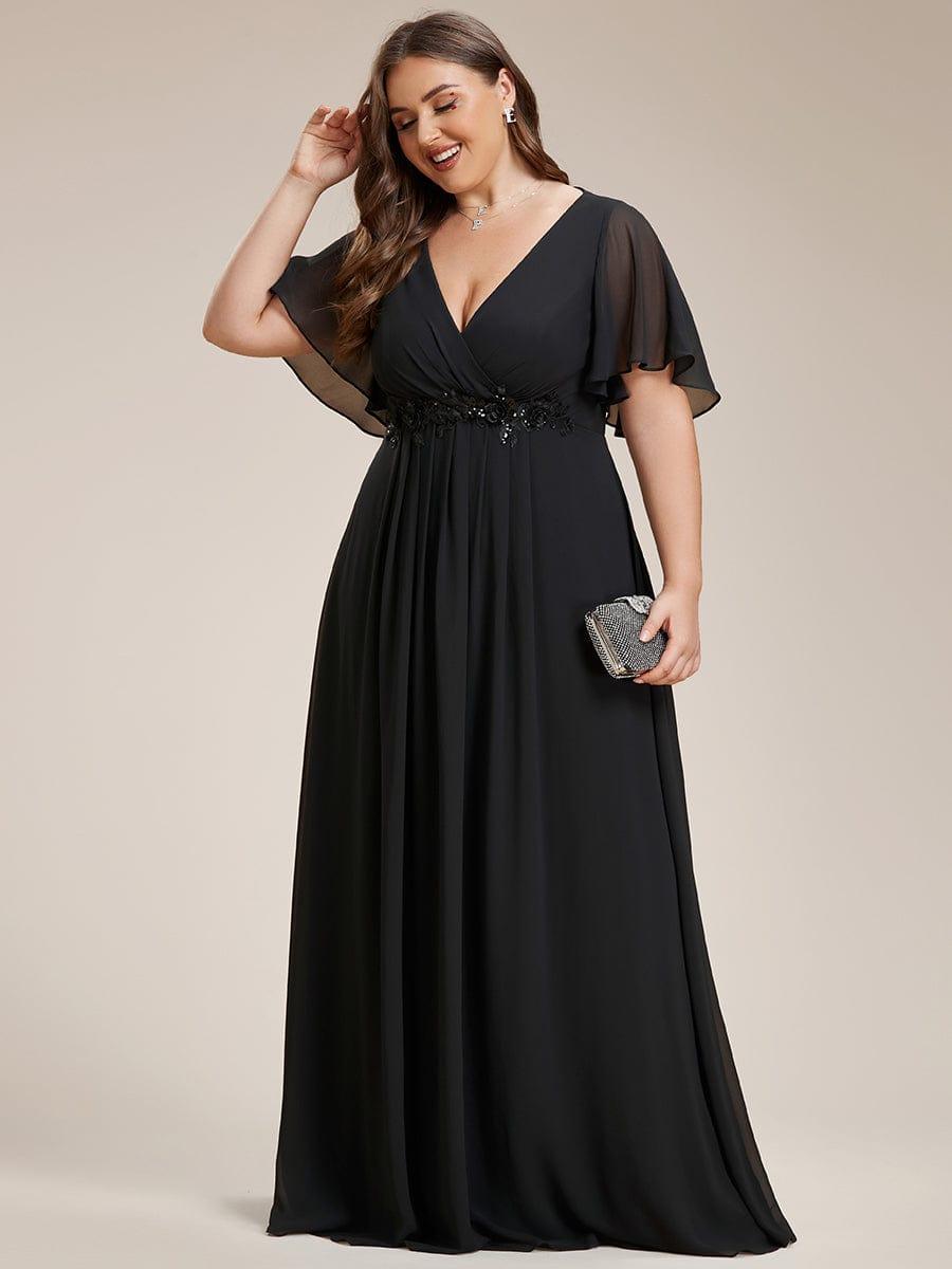 pretty IVYROSE|Plus Size Floral Applique Short Sleeve A-Line Chiffon Formal Evening Dress