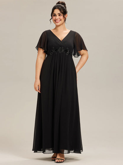 pretty IVYROSE|Plus Size Floral Applique Short Sleeve A-Line Chiffon Formal Evening Dress