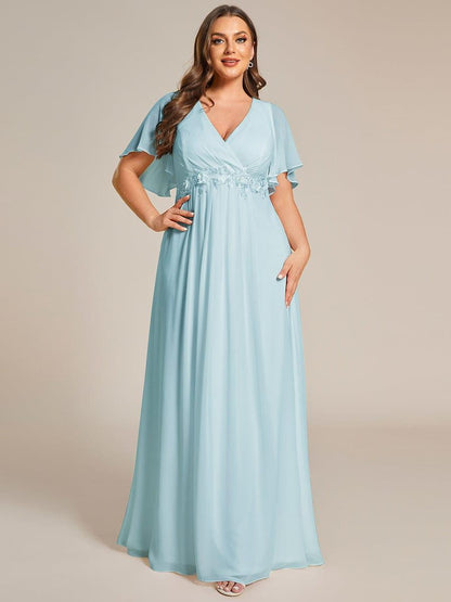 pretty IVYROSE|Plus Size Floral Applique Short Sleeve A-Line Chiffon Formal Evening Dress