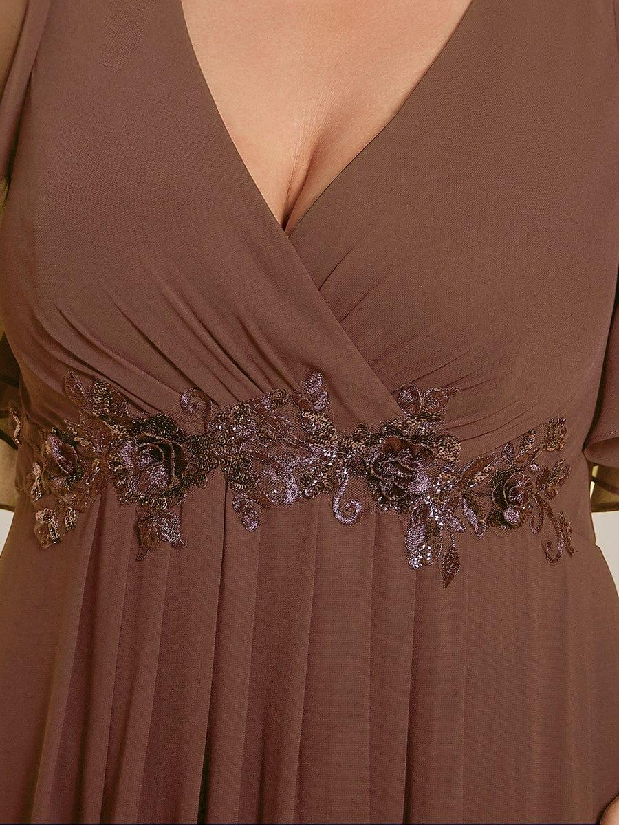 pretty IVYROSE|Plus Size Floral Applique Short Sleeve A-Line Chiffon Formal Evening Dress