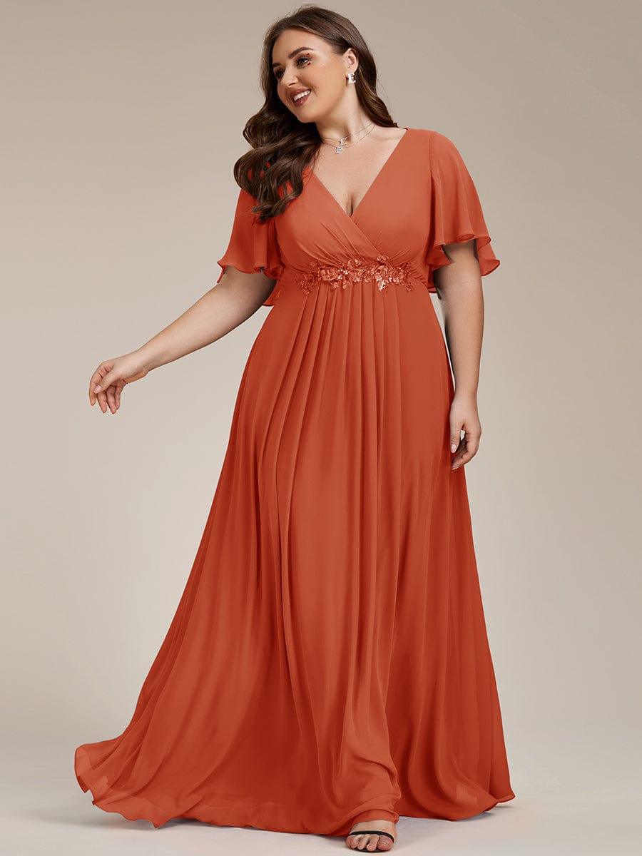 pretty IVYROSE|Plus Size Floral Applique Short Sleeve A-Line Chiffon Formal Evening Dress