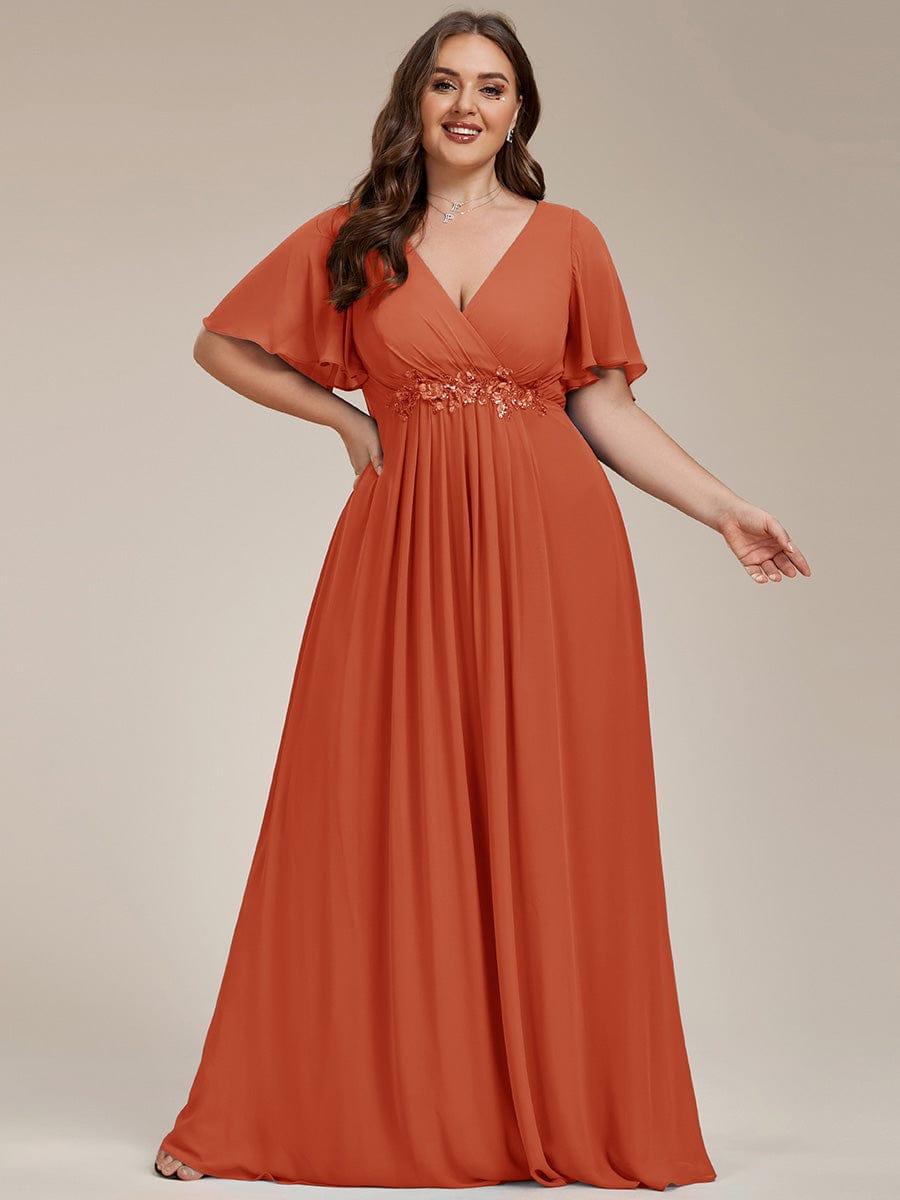 pretty IVYROSE|Plus Size Floral Applique Short Sleeve A-Line Chiffon Formal Evening Dress