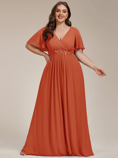 pretty IVYROSE|Plus Size Floral Applique Short Sleeve A-Line Chiffon Formal Evening Dress