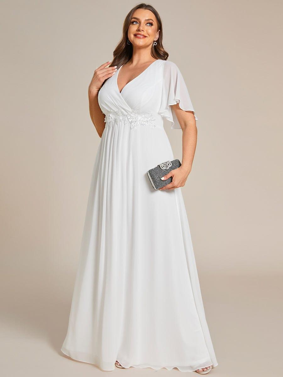 pretty IVYROSE|Plus Size Floral Applique Short Sleeve A-Line Chiffon Formal Evening Dress