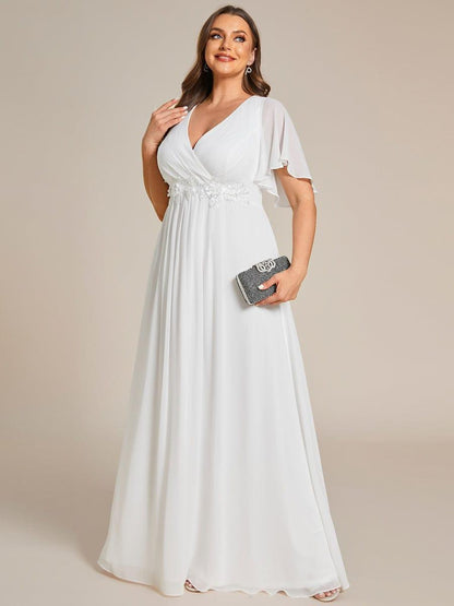 pretty IVYROSE|Plus Size Floral Applique Short Sleeve A-Line Chiffon Formal Evening Dress