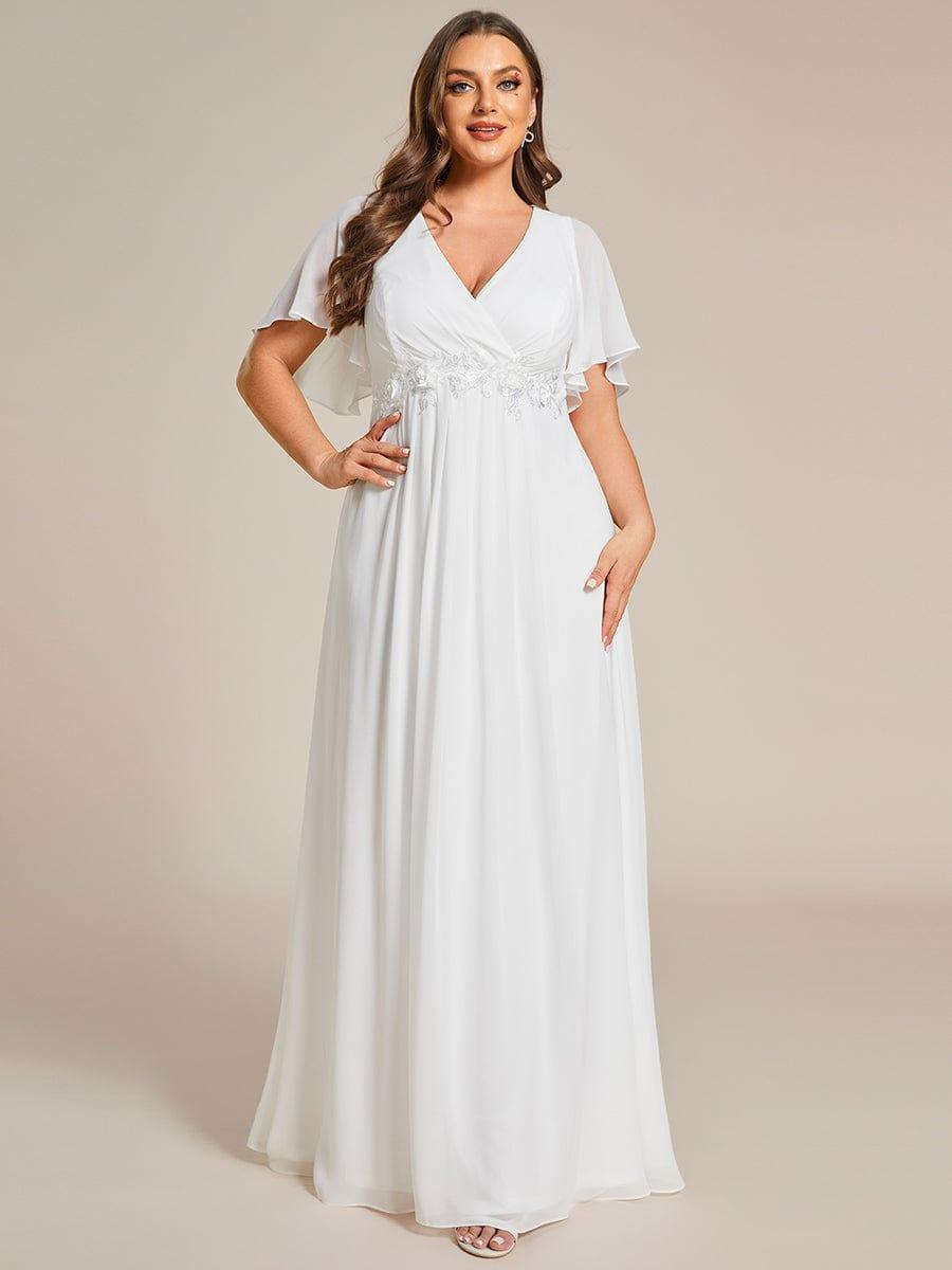 pretty IVYROSE|Plus Size Floral Applique Short Sleeve A-Line Chiffon Formal Evening Dress