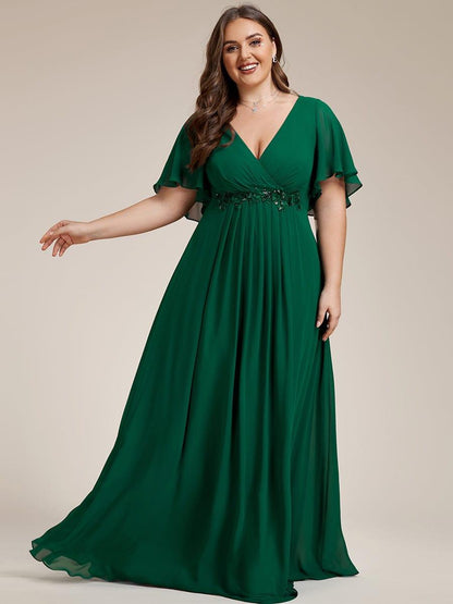 pretty IVYROSE|Plus Size Floral Applique Short Sleeve A-Line Chiffon Formal Evening Dress