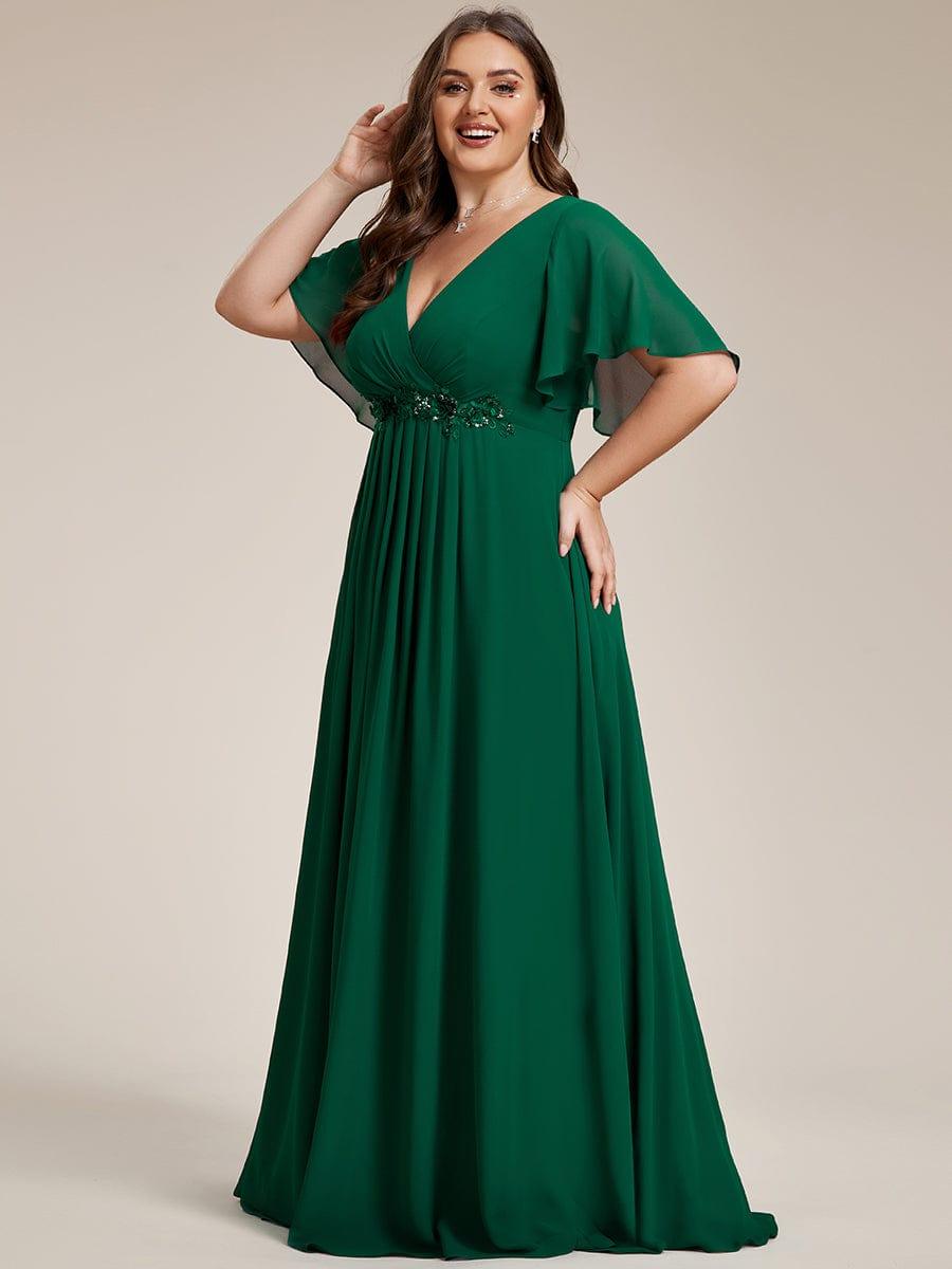 pretty IVYROSE|Plus Size Floral Applique Short Sleeve A-Line Chiffon Formal Evening Dress