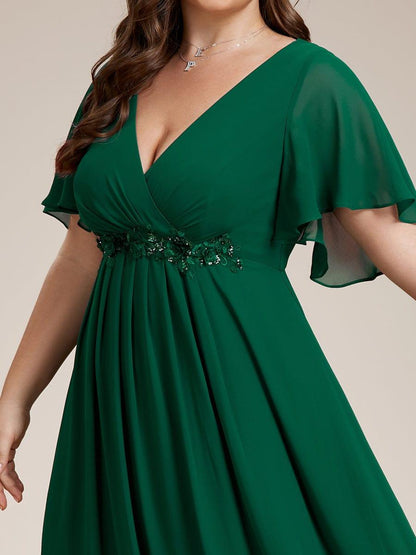 pretty IVYROSE|Plus Size Floral Applique Short Sleeve A-Line Chiffon Formal Evening Dress