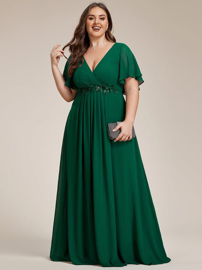 pretty IVYROSE|Plus Size Floral Applique Short Sleeve A-Line Chiffon Formal Evening Dress