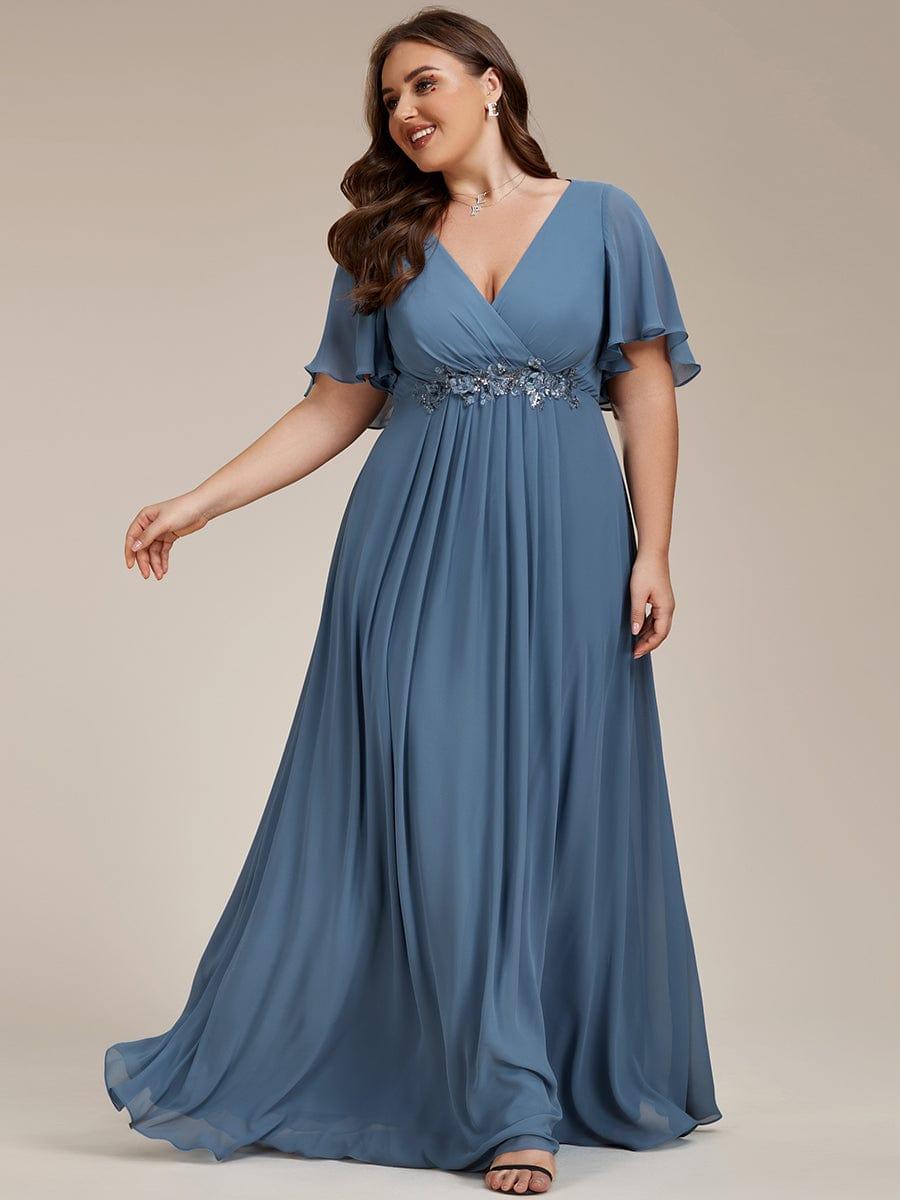 pretty IVYROSE|Plus Size Floral Applique Short Sleeve A-Line Chiffon Formal Evening Dress