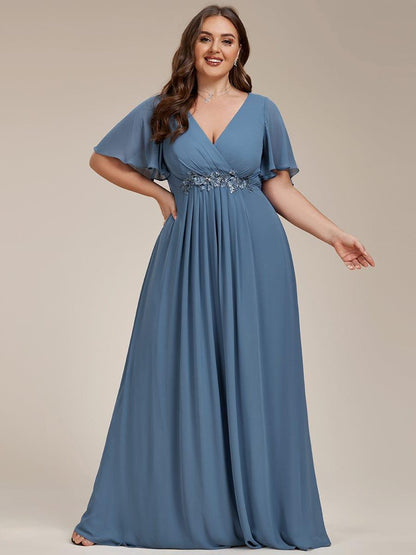 pretty IVYROSE|Plus Size Floral Applique Short Sleeve A-Line Chiffon Formal Evening Dress