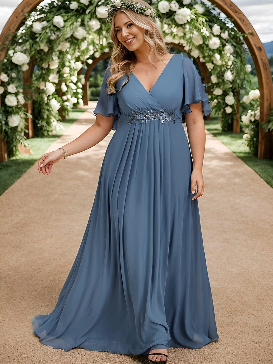 pretty IVYROSE|Plus Size Floral Applique Short Sleeve A-Line Chiffon Formal Evening Dress