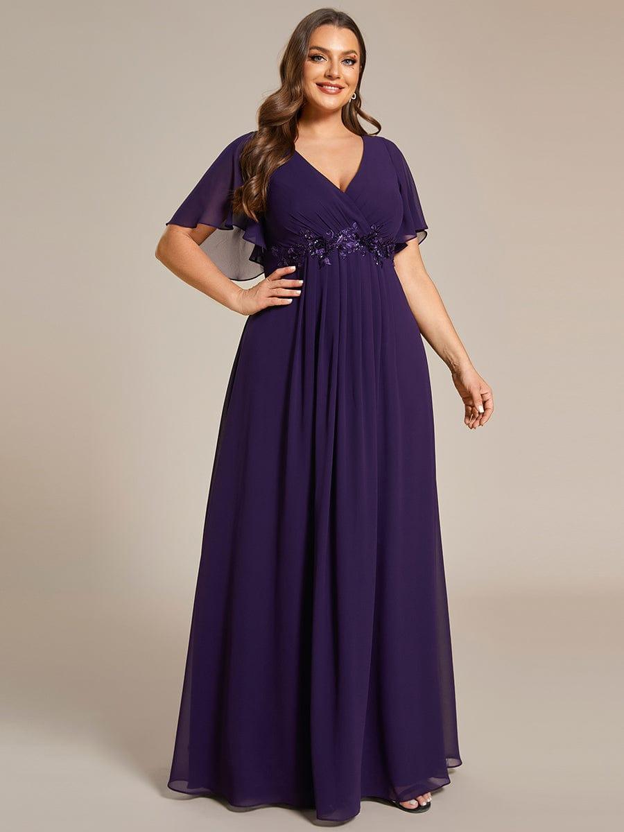 pretty IVYROSE|Plus Size Floral Applique Short Sleeve A-Line Chiffon Formal Evening Dress