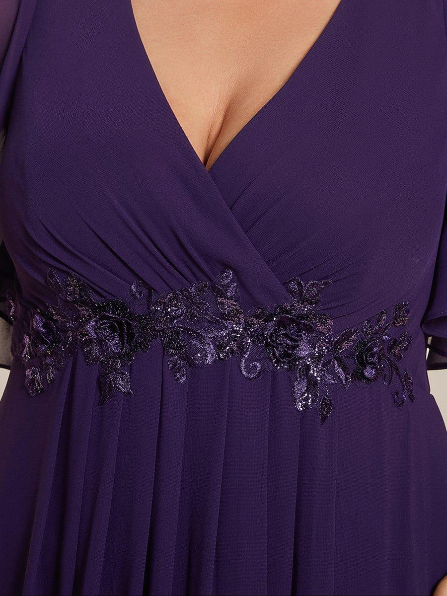 pretty IVYROSE|Plus Size Floral Applique Short Sleeve A-Line Chiffon Formal Evening Dress