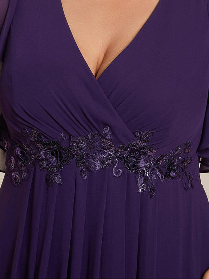 pretty IVYROSE|Plus Size Floral Applique Short Sleeve A-Line Chiffon Formal Evening Dress
