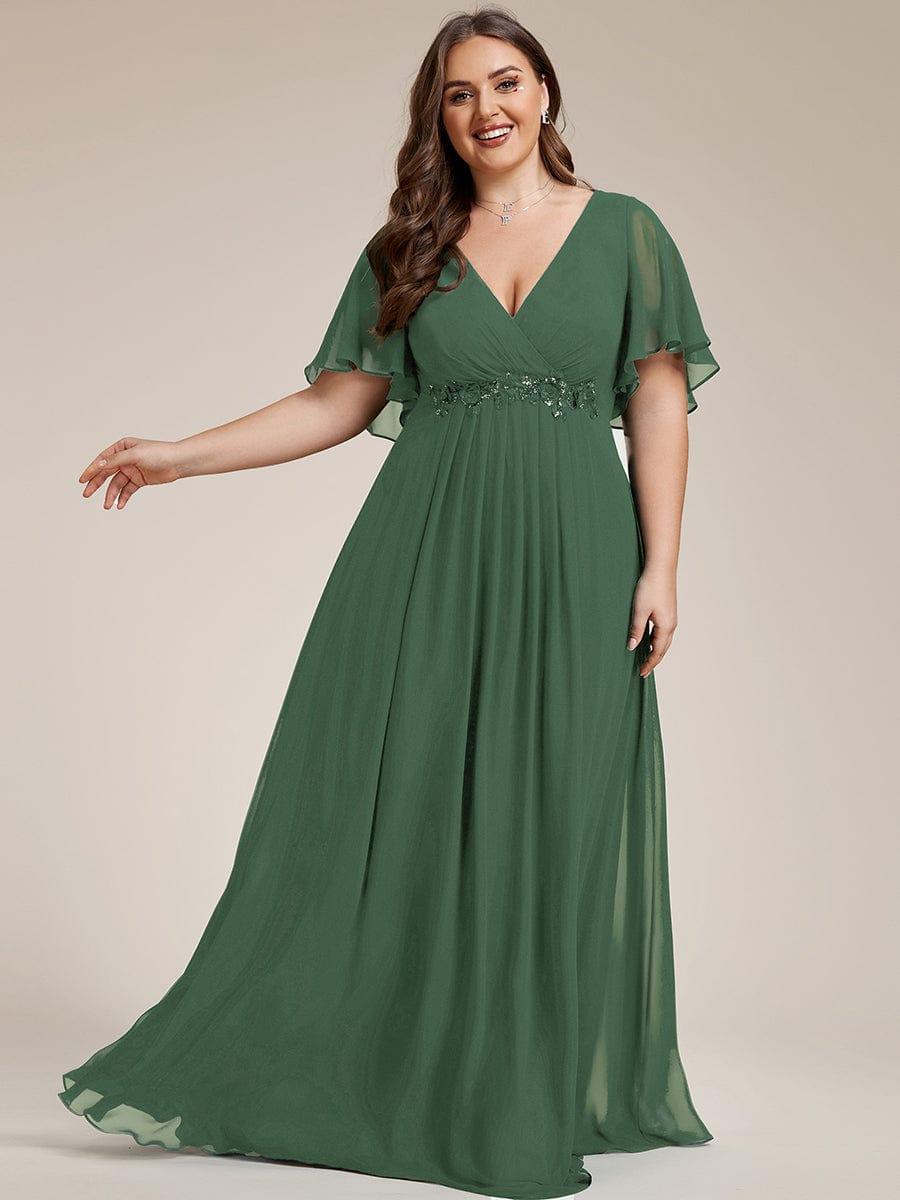 pretty IVYROSE|Plus Size Floral Applique Short Sleeve A-Line Chiffon Formal Evening Dress