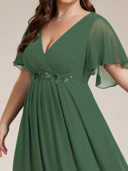 pretty IVYROSE|Plus Size Floral Applique Short Sleeve A-Line Chiffon Formal Evening Dress