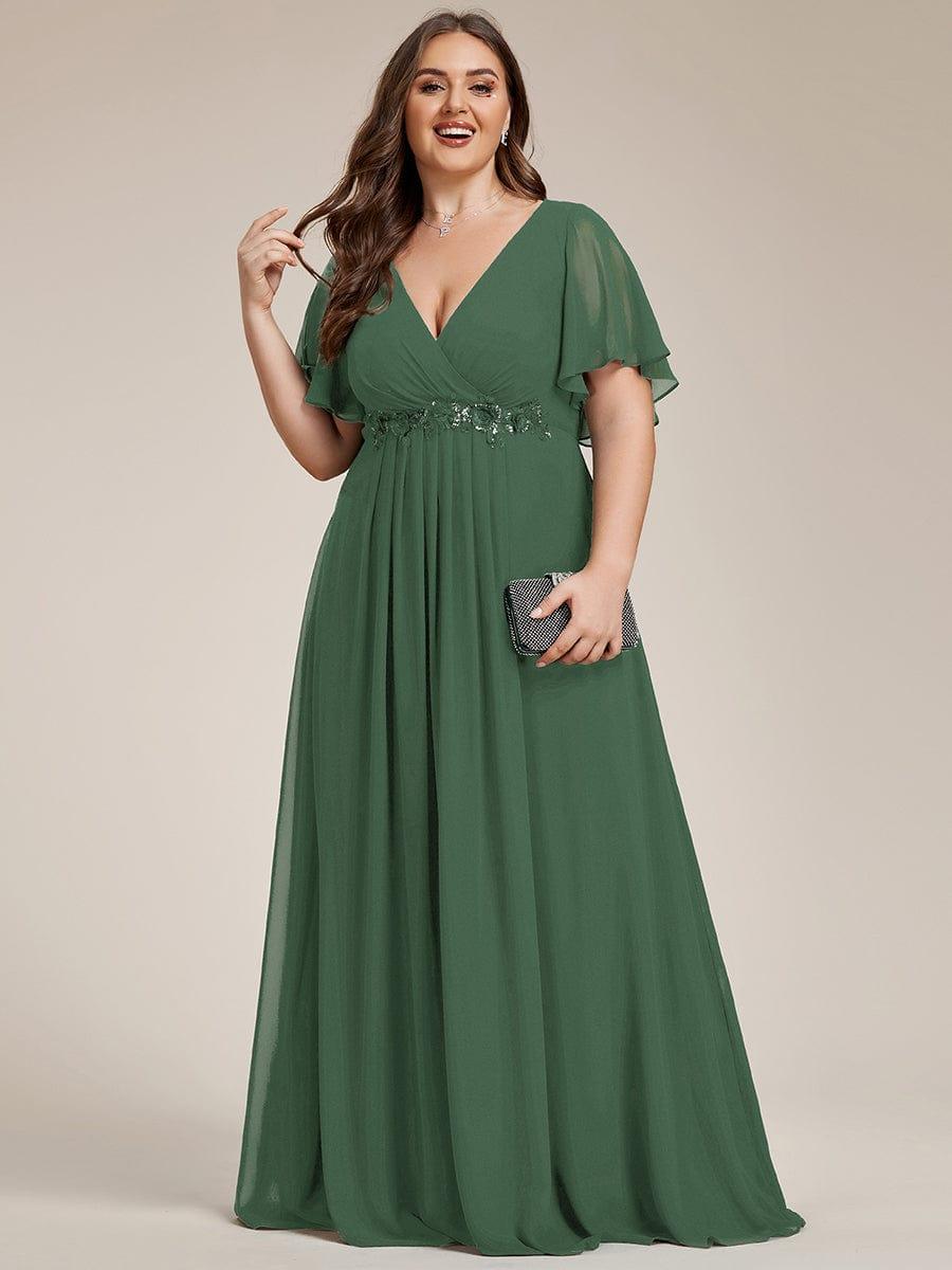 pretty IVYROSE|Plus Size Floral Applique Short Sleeve A-Line Chiffon Formal Evening Dress