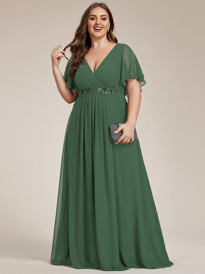 pretty IVYROSE|Plus Size Floral Applique Short Sleeve A-Line Chiffon Formal Evening Dress