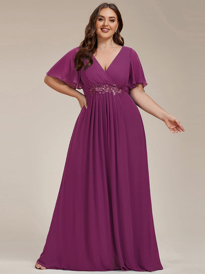 pretty IVYROSE|Plus Size Floral Applique Short Sleeve A-Line Chiffon Formal Evening Dress