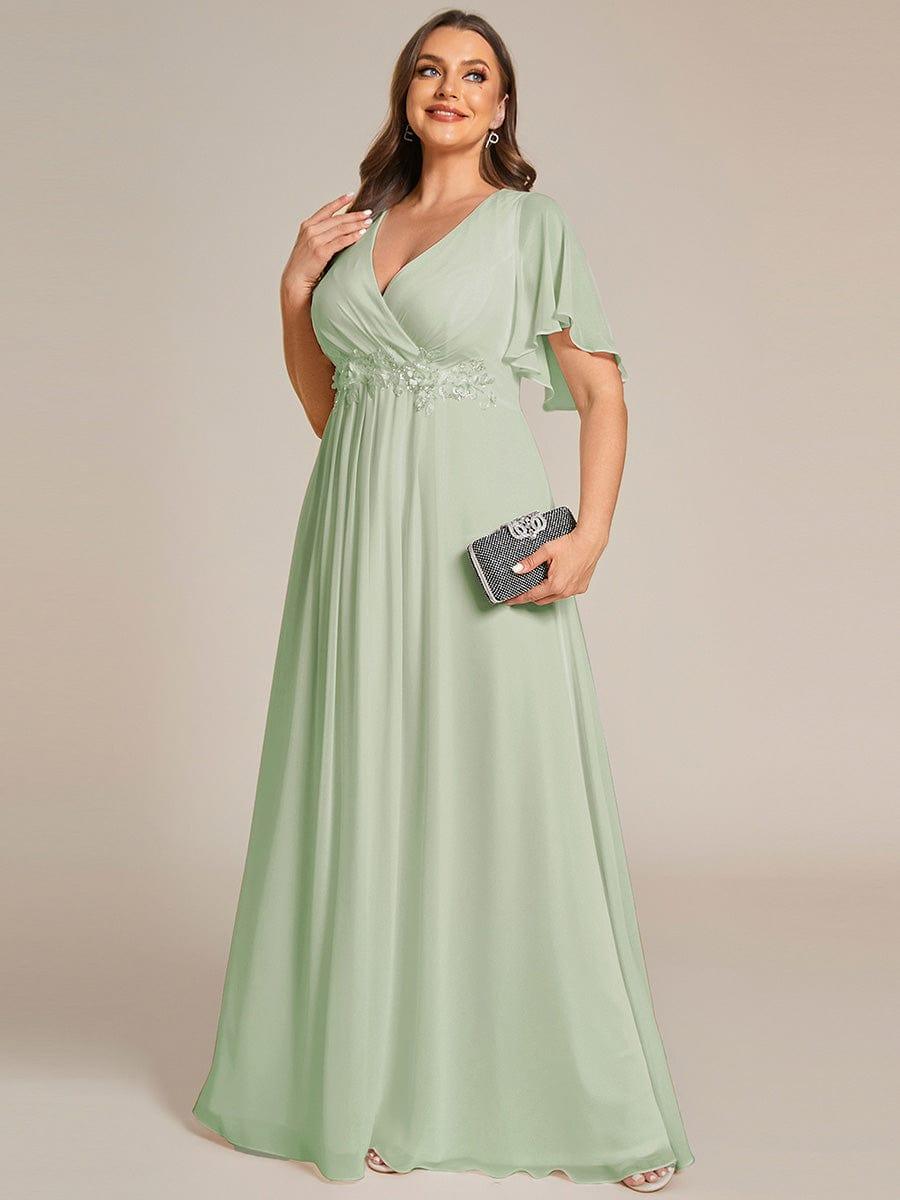 pretty IVYROSE|Plus Size Floral Applique Short Sleeve A-Line Chiffon Formal Evening Dress
