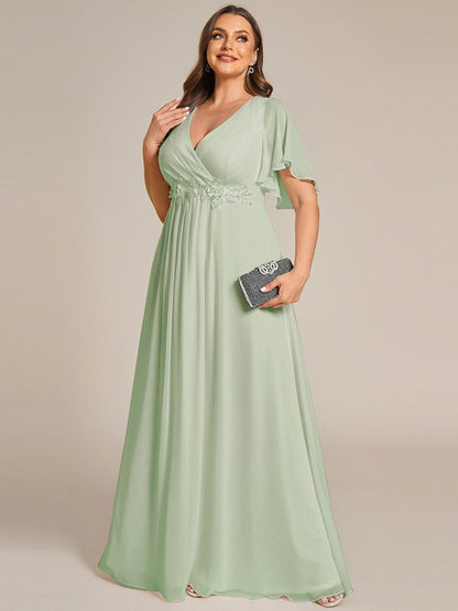 pretty IVYROSE|Plus Size Floral Applique Short Sleeve A-Line Chiffon Formal Evening Dress