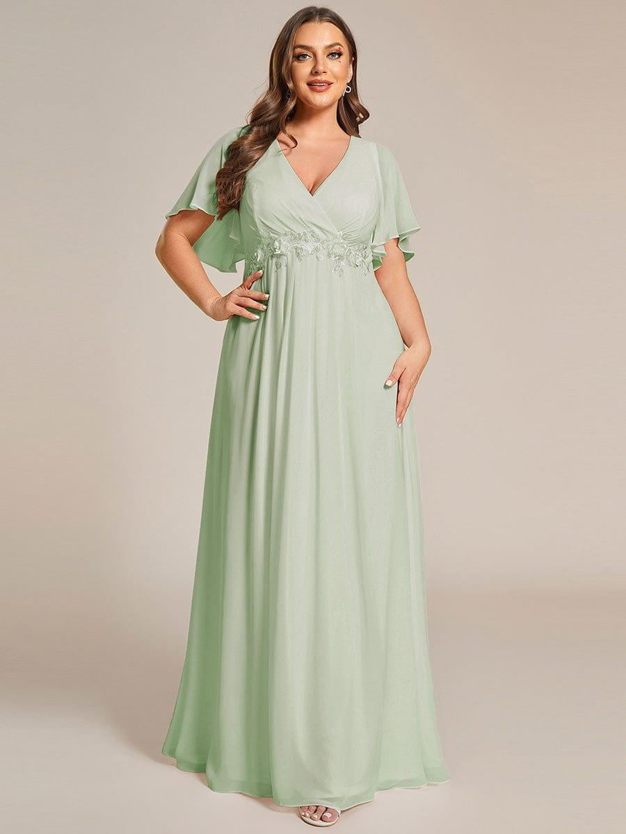 pretty IVYROSE|Plus Size Floral Applique Short Sleeve A-Line Chiffon Formal Evening Dress