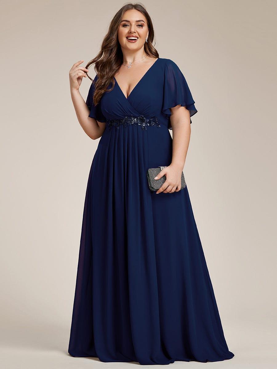 pretty IVYROSE|Plus Size Floral Applique Short Sleeve A-Line Chiffon Formal Evening Dress