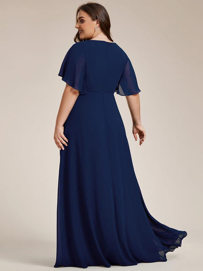 pretty IVYROSE|Plus Size Floral Applique Short Sleeve A-Line Chiffon Formal Evening Dress