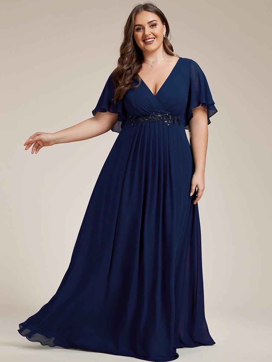 pretty IVYROSE|Plus Size Floral Applique Short Sleeve A-Line Chiffon Formal Evening Dress