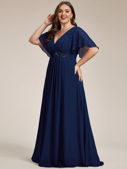 pretty IVYROSE|Plus Size Floral Applique Short Sleeve A-Line Chiffon Formal Evening Dress