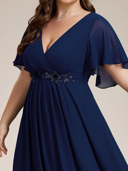 pretty IVYROSE|Plus Size Floral Applique Short Sleeve A-Line Chiffon Formal Evening Dress