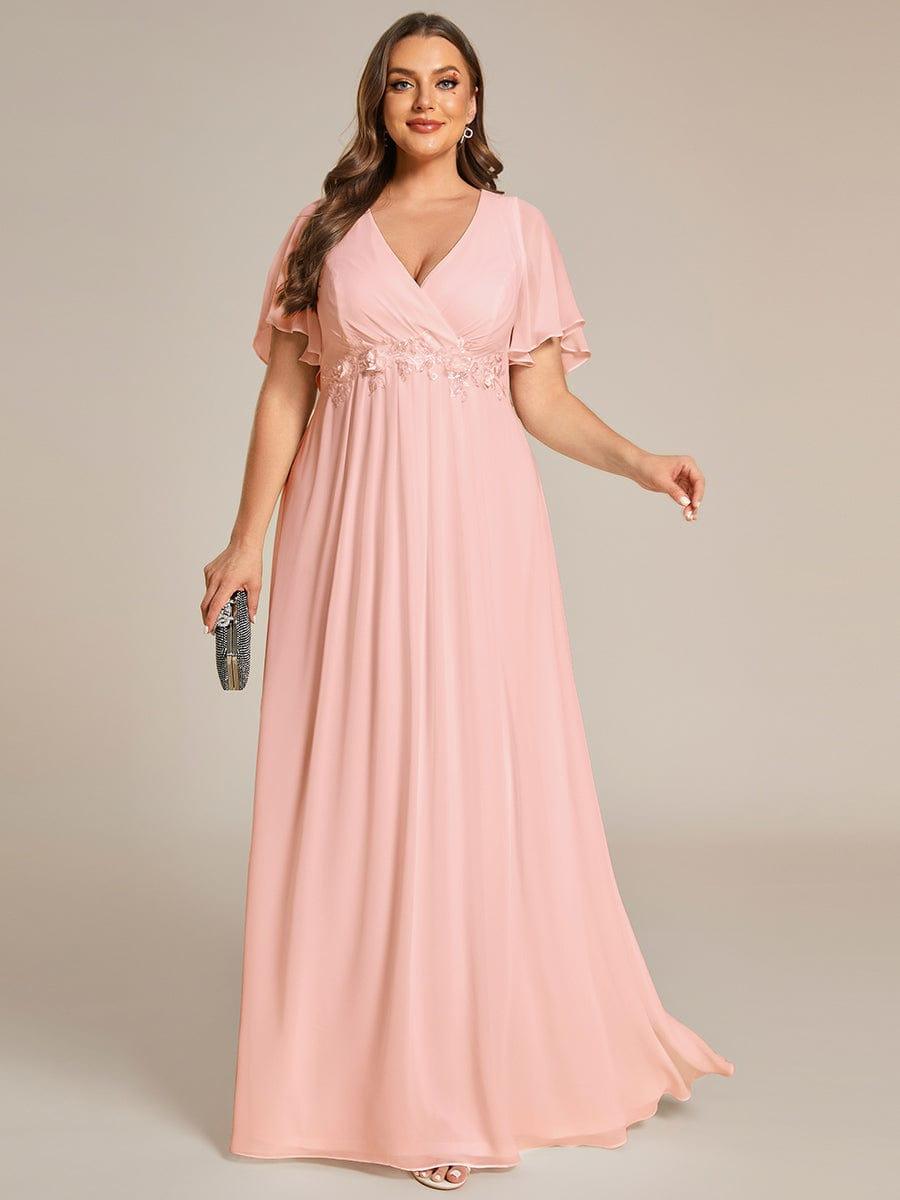 pretty IVYROSE|Plus Size Floral Applique Short Sleeve A-Line Chiffon Formal Evening Dress
