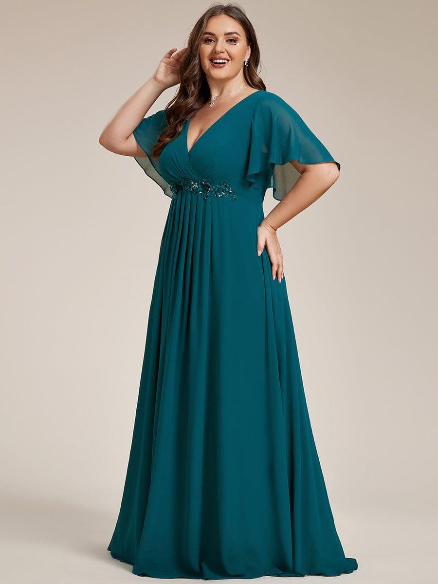 pretty IVYROSE|Plus Size Floral Applique Short Sleeve A-Line Chiffon Formal Evening Dress