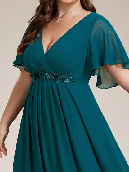 pretty IVYROSE|Plus Size Floral Applique Short Sleeve A-Line Chiffon Formal Evening Dress