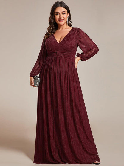 pretty BRYM|Plus Size Dazzling Empire Waist See-Through Long Sleeves A-Line Evening Dress