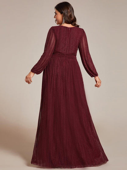 pretty BRYM|Plus Size Dazzling Empire Waist See-Through Long Sleeves A-Line Evening Dress