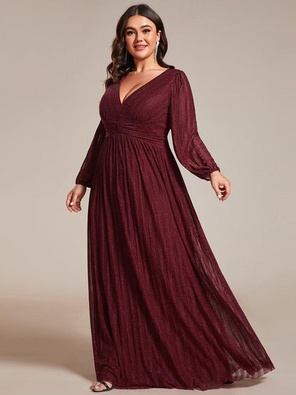 pretty BRYM|Plus Size Dazzling Empire Waist See-Through Long Sleeves A-Line Evening Dress