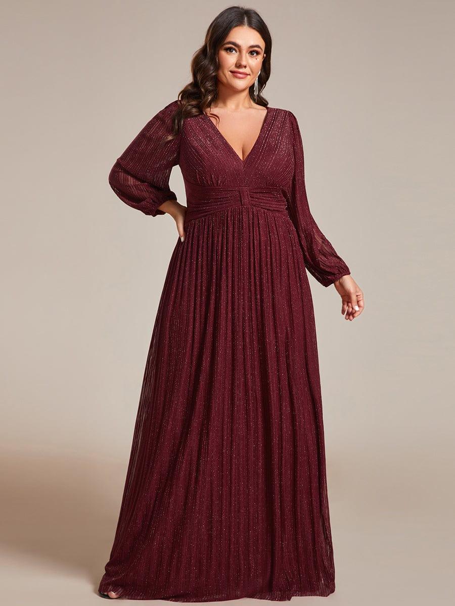 pretty BRYM|Plus Size Dazzling Empire Waist See-Through Long Sleeves A-Line Evening Dress