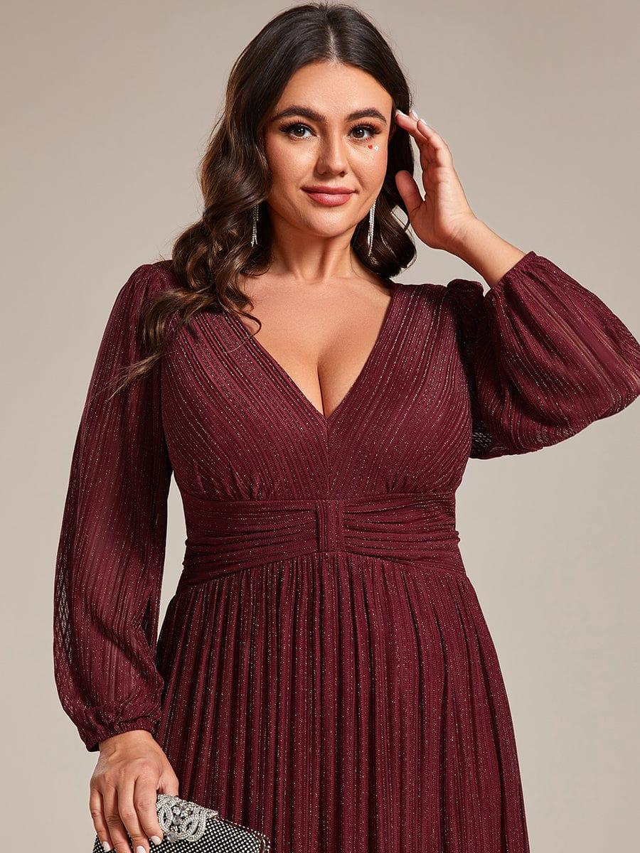 pretty BRYM|Plus Size Dazzling Empire Waist See-Through Long Sleeves A-Line Evening Dress