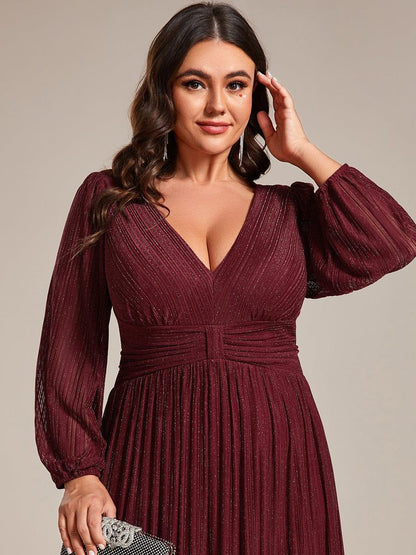 pretty BRYM|Plus Size Dazzling Empire Waist See-Through Long Sleeves A-Line Evening Dress