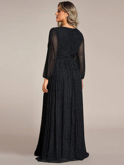 pretty BRYM|Plus Size Dazzling Empire Waist See-Through Long Sleeves A-Line Evening Dress