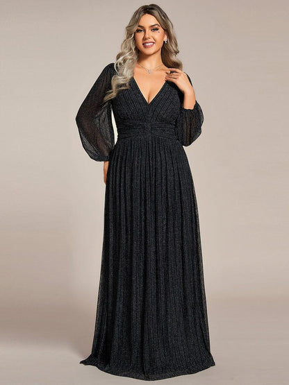 pretty BRYM|Plus Size Dazzling Empire Waist See-Through Long Sleeves A-Line Evening Dress