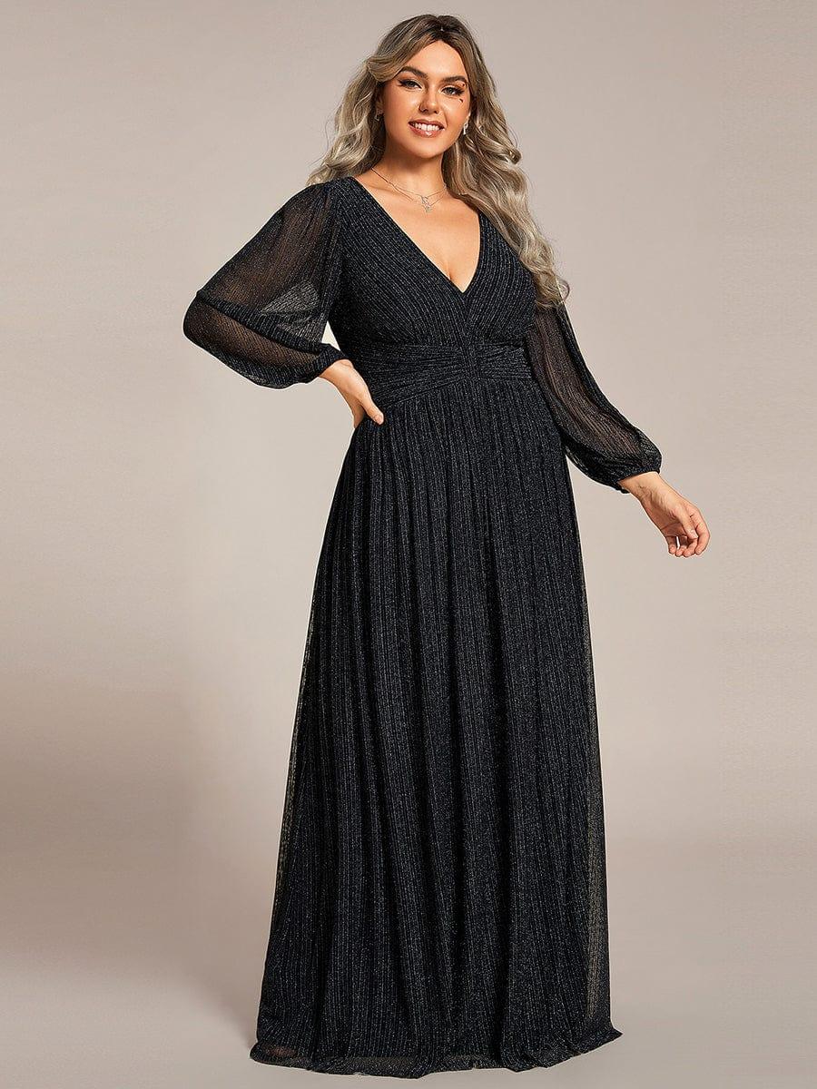 pretty BRYM|Plus Size Dazzling Empire Waist See-Through Long Sleeves A-Line Evening Dress