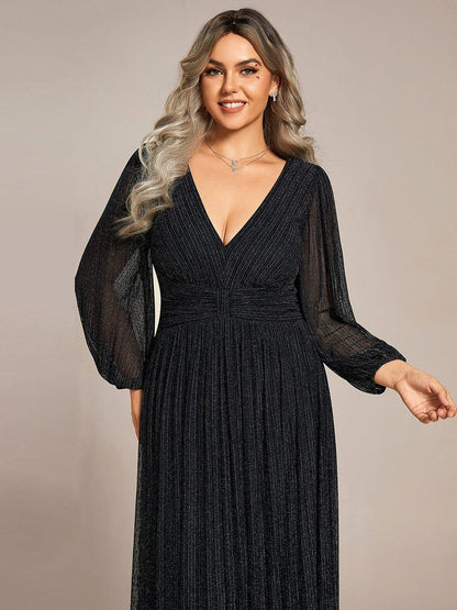 pretty BRYM|Plus Size Dazzling Empire Waist See-Through Long Sleeves A-Line Evening Dress