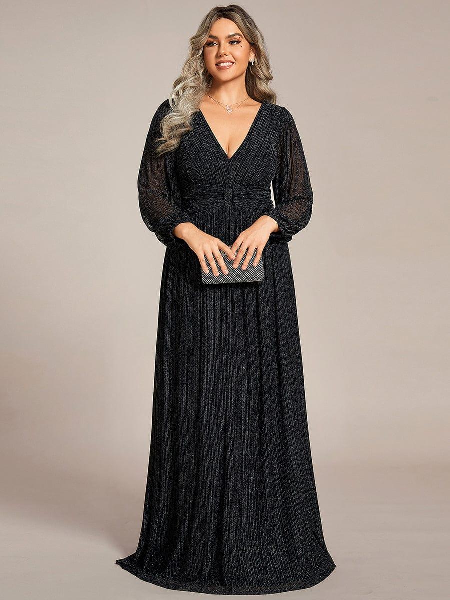 pretty BRYM|Plus Size Dazzling Empire Waist See-Through Long Sleeves A-Line Evening Dress
