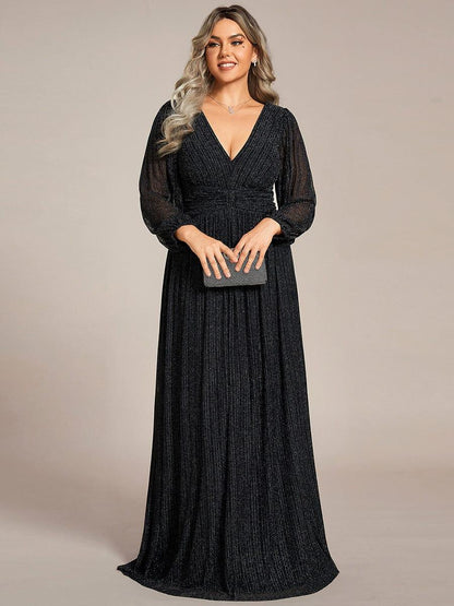 pretty BRYM|Plus Size Dazzling Empire Waist See-Through Long Sleeves A-Line Evening Dress