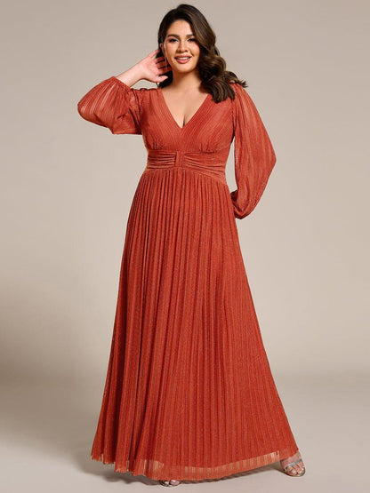 pretty BRYM|Plus Size Dazzling Empire Waist See-Through Long Sleeves A-Line Evening Dress